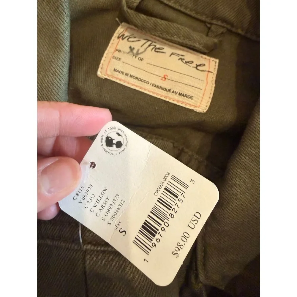 Free People Army Green Willow Rumors Button Front Denim Jacket Size Small NWT - Picture 4 of 4